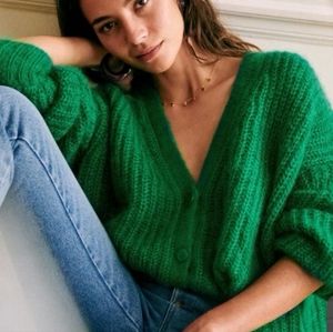 Sezane Green Achille Wool Cardigan Sweater